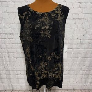 Plus Size The Travel Collection Gold Glitter Sleeveless Top Size 2X Black